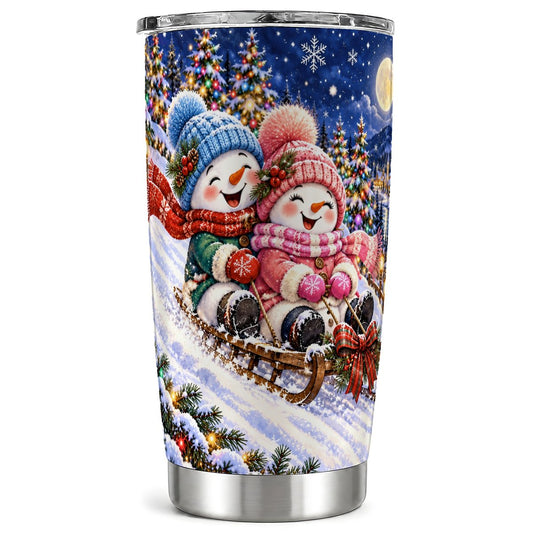 Snowman Sled Ride Tumbler 20oz, Christmas Stainless Steel Travel Cup