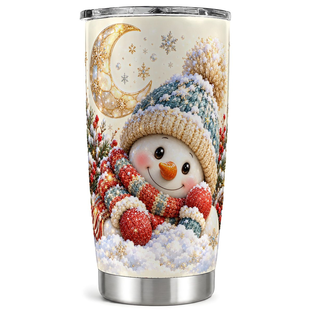 Cozy Snowman Tumbler 20oz, Winter Stainless Steel Travel Cup