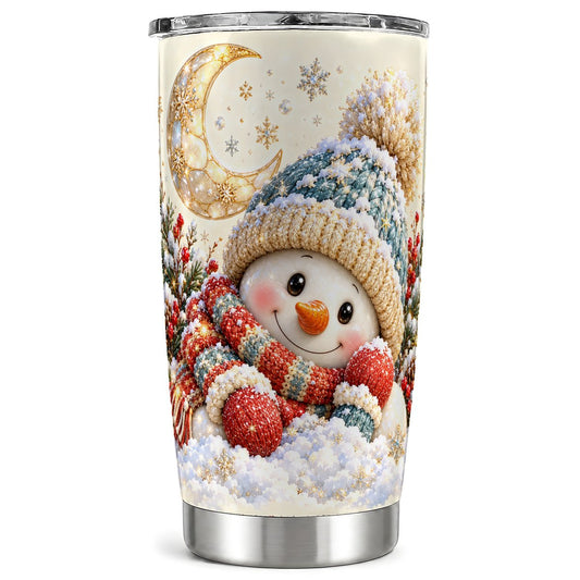 Cozy Snowman Tumbler 20oz, Winter Stainless Steel Travel Cup