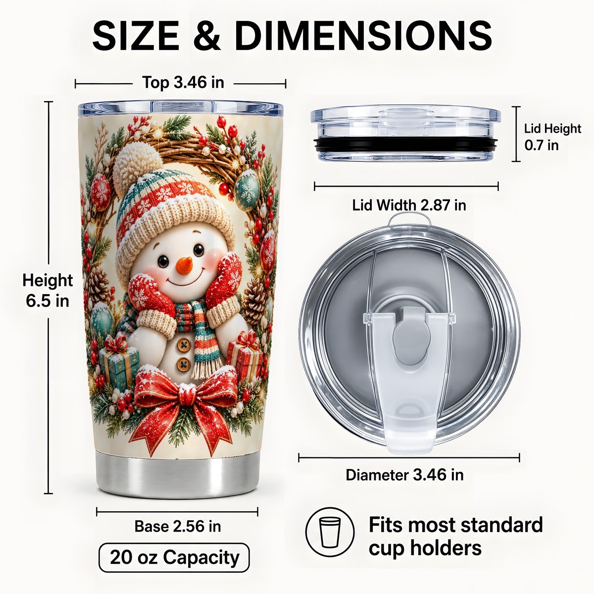 #pl[Steel] Holiday Snowman Tumbler 20oz, Wreath Stainless Steel Travel Cup