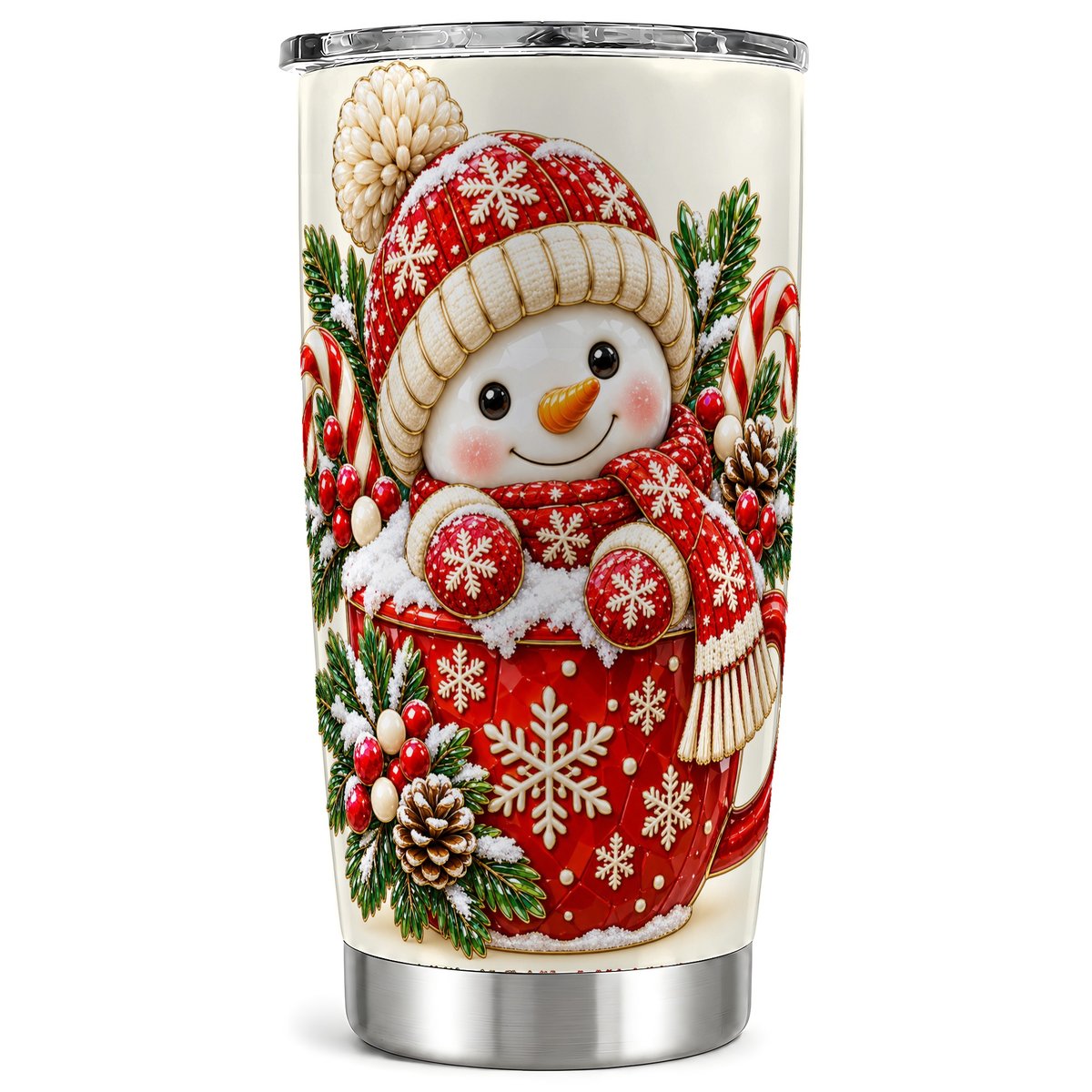 Snowman Red Cup Tumbler 20oz, Christmas Stainless Steel Travel Cup