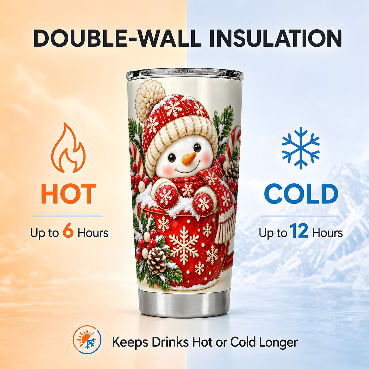 Snowman Red Cup Tumbler 20oz, Christmas Stainless Steel Travel Cup