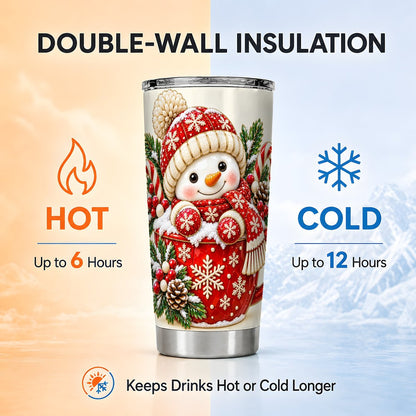 Snowman Red Cup Tumbler 20oz, Christmas Stainless Steel Travel Cup