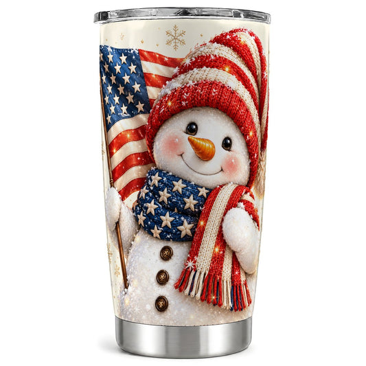 American Flag Tumbler 20oz, Snowman Tumbler, Stainless Steel Travel Cup