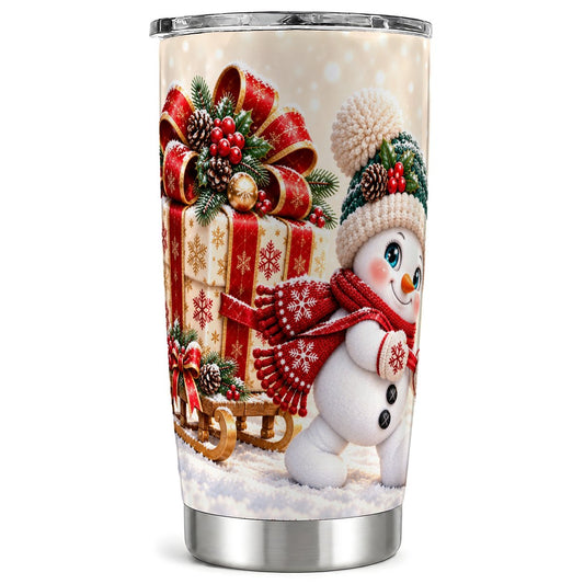 Christmas Snowman Tumbler 20oz, Sleigh, Stainless Steel Travel Cup