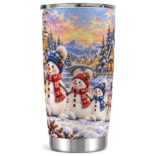 Snowman Family Tumbler 20oz, Winter Village, Stainless Steel Travel Cup