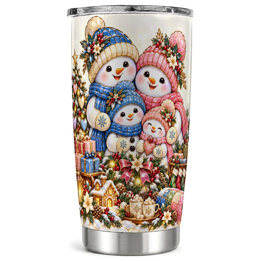 Pastel Snowman Tumbler 20oz, Christmas Art, Stainless Steel Travel Cup