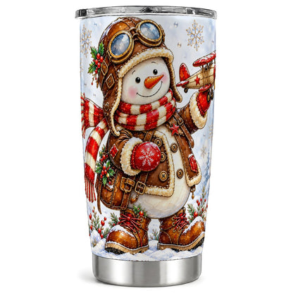 Aviator Snowman Tumbler 20oz, Pilot Art, Stainless Steel Travel Cup
