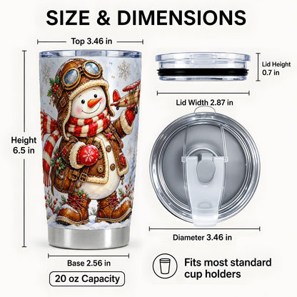 #pl[Steel] Aviator Snowman Tumbler 20oz, Pilot Art, Stainless Steel Travel Cup