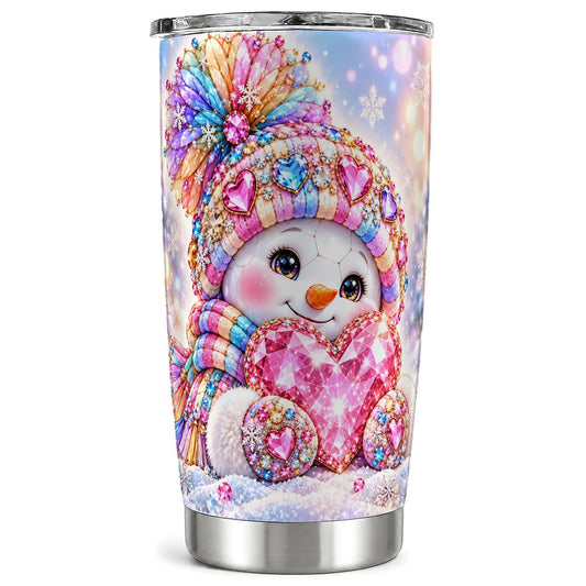 Gem Heart Snowman Tumbler 20oz, Pastel Stainless Steel Travel Cup
