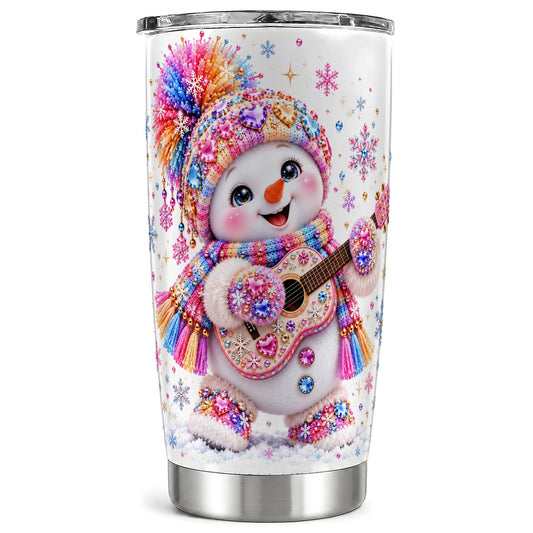 Guitar Snowman Tumbler 20oz, Music Stainless Steel Travel Cup