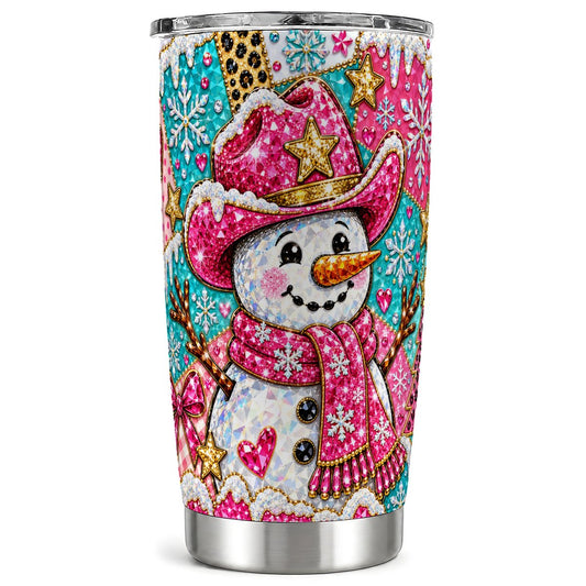 Cowgirl Snowman Tumbler 20oz, Western Stainless Steel Travel Cup
