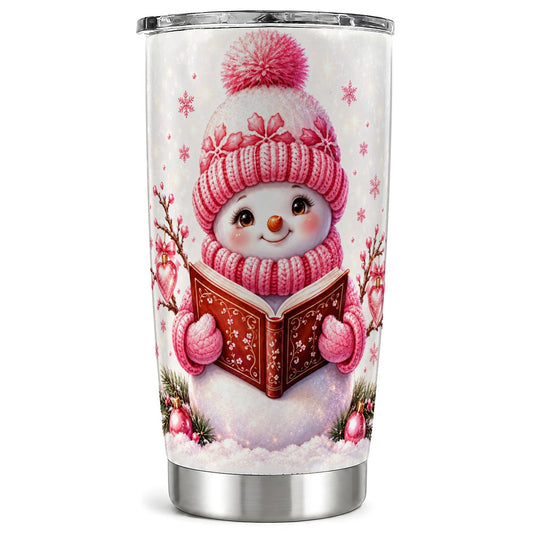 Reading Snowman Tumbler 20oz, Winter Tumbler, Stainless Steel Travel Cup