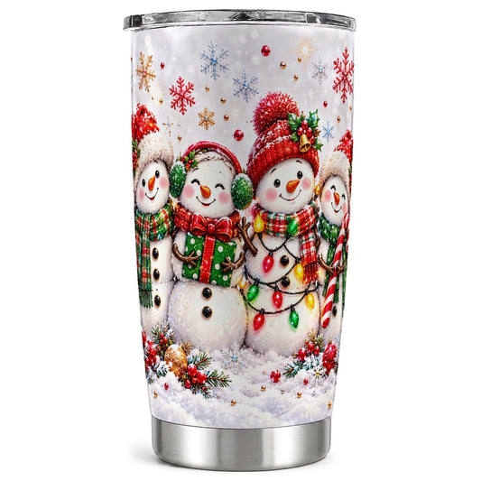 Snowman Family Tumbler 20oz, Holiday Tumbler, Stainless Steel Travel Cup