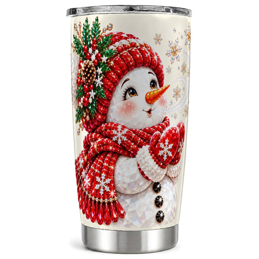 Crystal Snowman Tumbler 20oz, Winter Tumbler, Stainless Steel Travel Cup