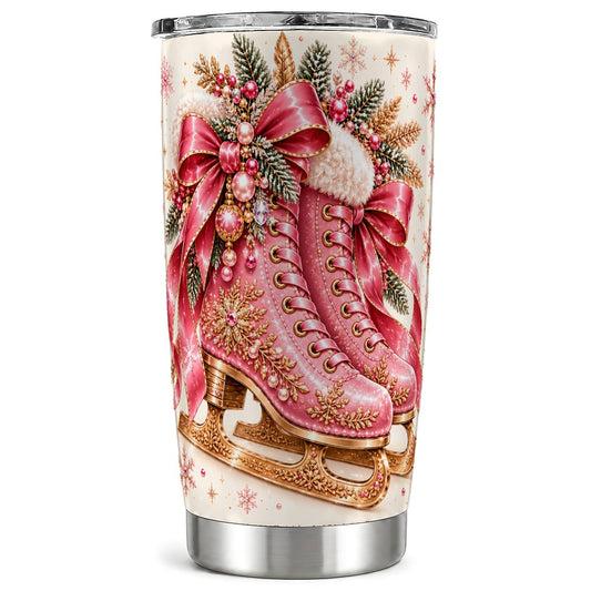 Pink Christmas Ice Skates Tumbler 20oz, Winter Tumbler, Travel Cup