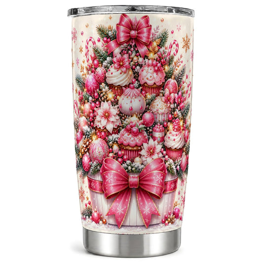 Pink Christmas Cupcakes Tumbler 20oz, Festive Tumbler, Travel Cup