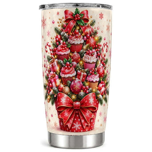 Christmas Cupcake Tree Tumbler 20oz, Holiday Tumbler, Travel Cup