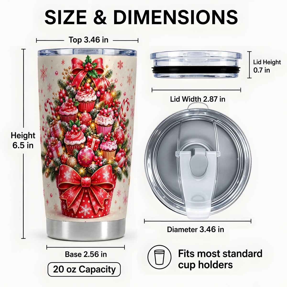 #pl[Steel] Christmas Cupcake Tree Tumbler 20oz, Holiday Tumbler, Travel Cup