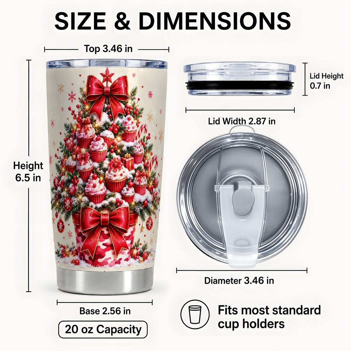 #pl[Steel] Christmas Cupcake Tree Tumbler 20oz, Holiday Stainless Steel Travel Cup