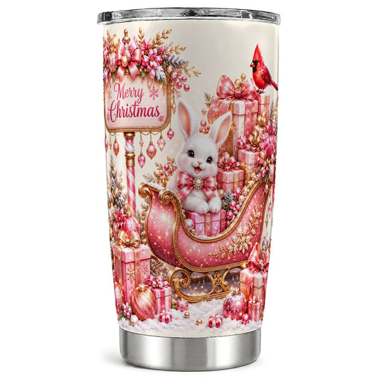 Christmas Bunny Tumbler 20oz, Holiday Rabbit Tumbler, Winter Travel Cup