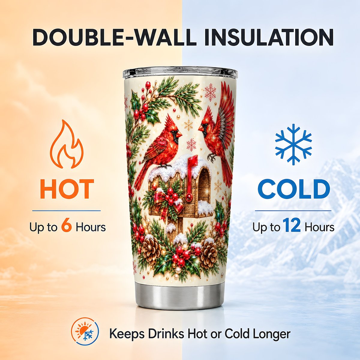 Cardinal Mailbox Tumbler 20oz, Bird Tumbler, Stainless Steel Travel Cup