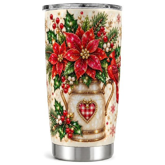Cardinal Flower Tumbler 20oz, Holiday Tumbler, Stainless Steel Travel Cup