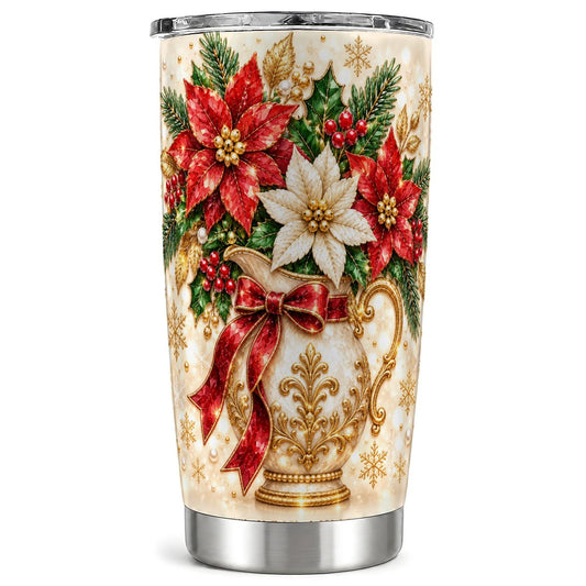 Poinsettia Bouquet Tumbler 20oz, Floral Tumbler, Stainless Steel Travel Cup