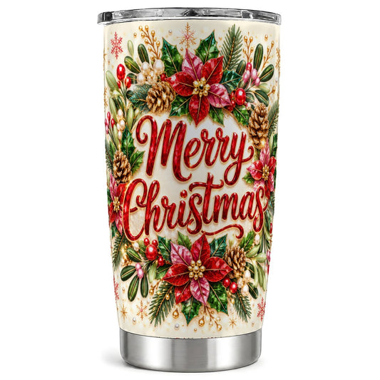 Merry Christmas Tumbler 20oz, Holiday Tumbler, Stainless Steel Travel Cup