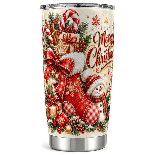 Stocking Tumbler 20oz, Snowman Tumbler, Stainless Steel Travel Cup