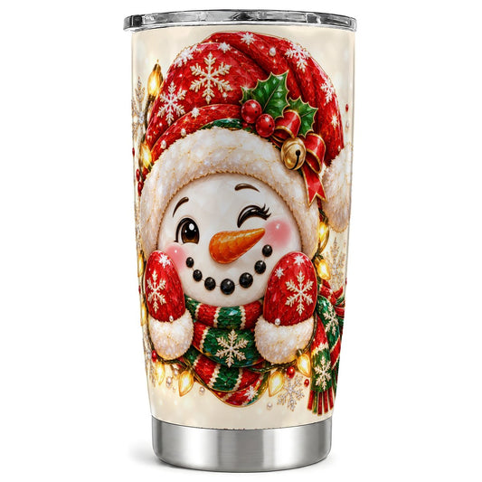 Christmas Snowman Tumbler 20oz, Winter Stainless Steel Travel Cup