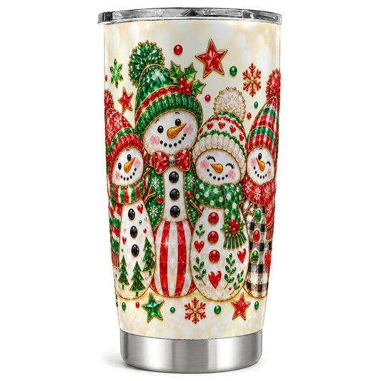 Snowman Family Tumbler 20oz, Holiday Stainless Steel Travel Cup