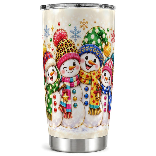 Snowman Family Tumbler 20oz, Colorful Winter Stainless Steel Travel Cup