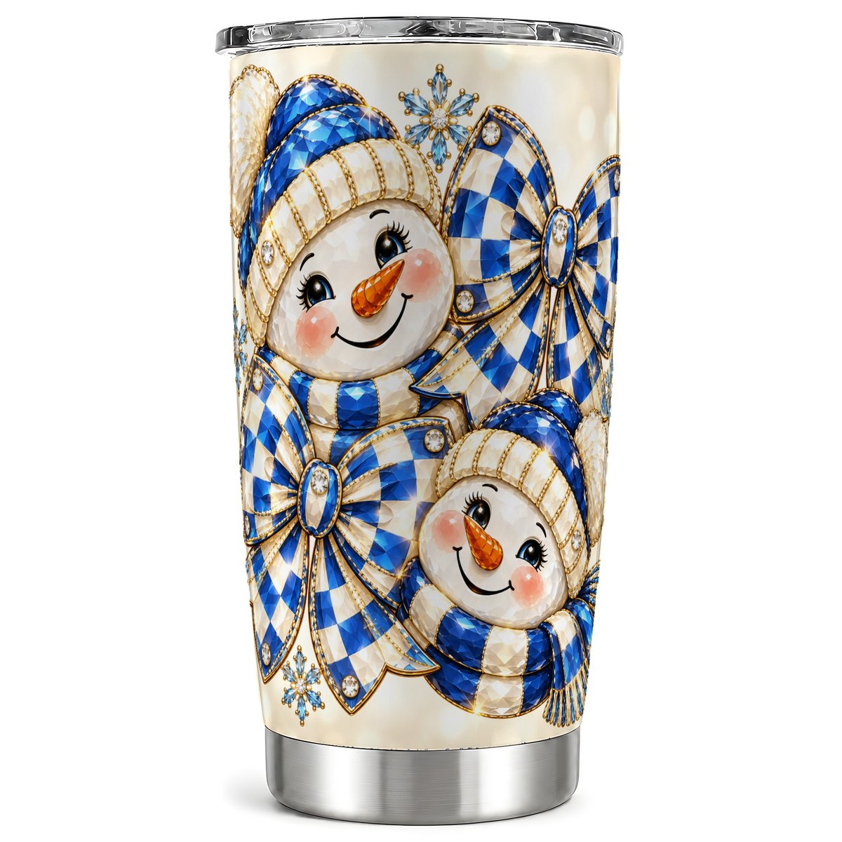 Blue Snowman Pair Tumbler 20oz, Winter Stainless Steel Travel Cup