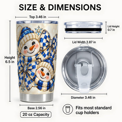 #pl[Steel] Blue Snowman Pair Tumbler 20oz, Winter Stainless Steel Travel Cup