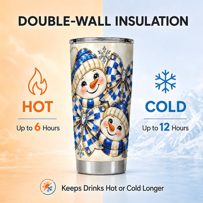 Blue Snowman Pair Tumbler 20oz, Winter Stainless Steel Travel Cup