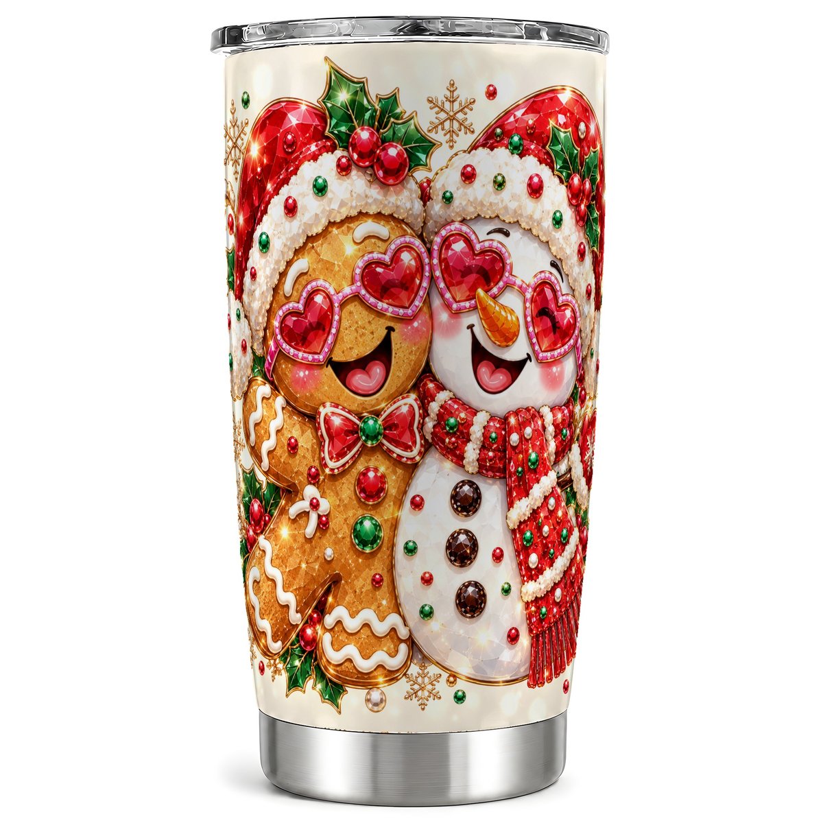 Gingerbread Snowman Tumbler 20oz, Holiday Stainless Steel Travel Cup