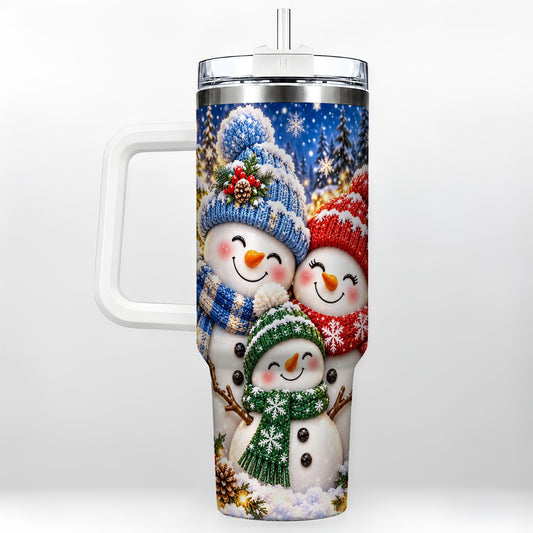 Snowman Family 40oz Tumbler with Handle, Winter Holiday Scene