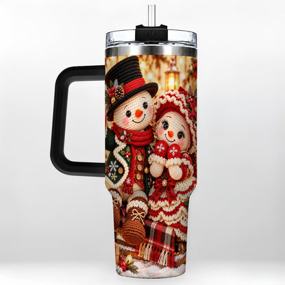#pl[Black] Snowman Sleigh 40oz Tumbler with Handle, Christmas Couple Art