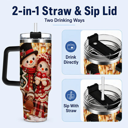#pl[Black] Snowman Sleigh 40oz Tumbler with Handle, Christmas Couple Art