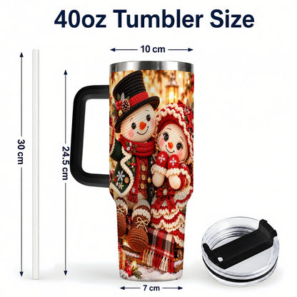 #pl[Black] Snowman Sleigh 40oz Tumbler with Handle, Christmas Couple Art