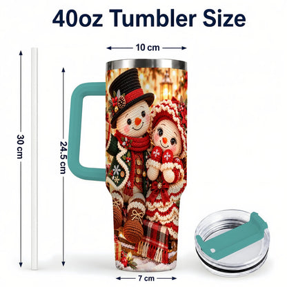 #pl[Green] Snowman Sleigh 40oz Tumbler with Handle, Christmas Couple Art