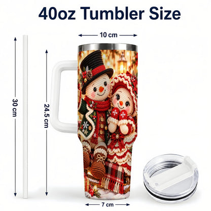 #pl[White] Snowman Sleigh 40oz Tumbler with Handle, Christmas Couple Art