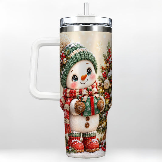 Christmas Snowman 40oz Tumbler with Handle, Festive Winter Drinkware