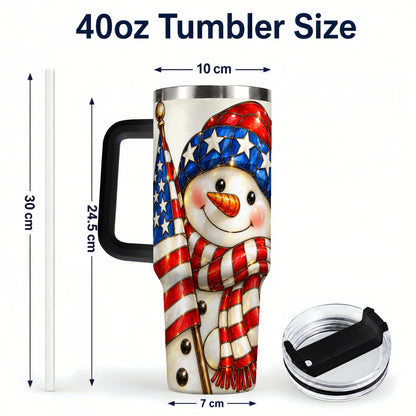 #pl[Black] Patriotic Snowman 40oz Tumbler with Handle, American Flag Winter Art
