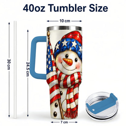 #pl[Blue] Patriotic Snowman 40oz Tumbler with Handle, American Flag Winter Art
