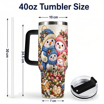 #pl[Black] Pastel Snowman 40oz Tumbler with Handle, Christmas Family Artwork