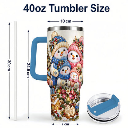 #pl[Blue] Pastel Snowman 40oz Tumbler with Handle, Christmas Family Artwork
