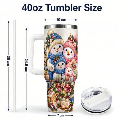 #pl[White] Pastel Snowman 40oz Tumbler with Handle, Christmas Family Artwork