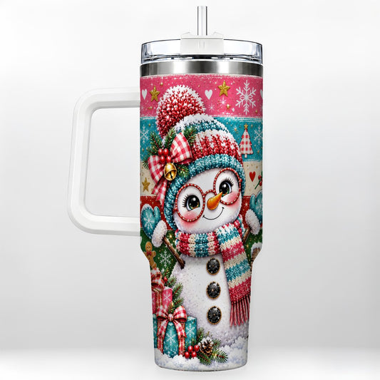Christmas Snowman 40oz Tumbler with Handle, Festive Winter Art